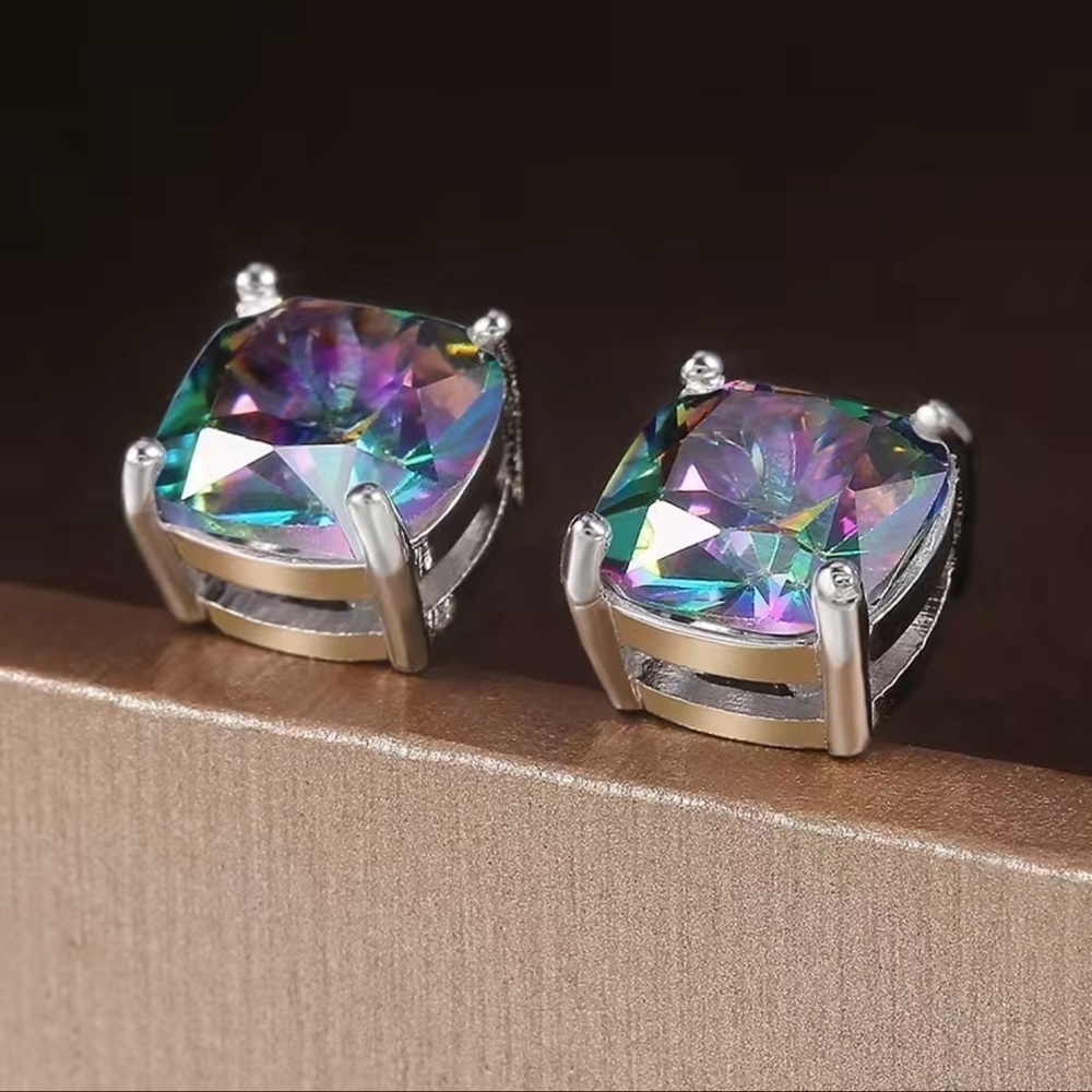 925 Silver Plated Mystic Topaz stud Earrings